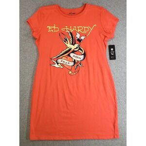 Ed Hardy Baby Tee Shirt Dress Womens Apricot Size XL Born Free Short Sleeve NEW